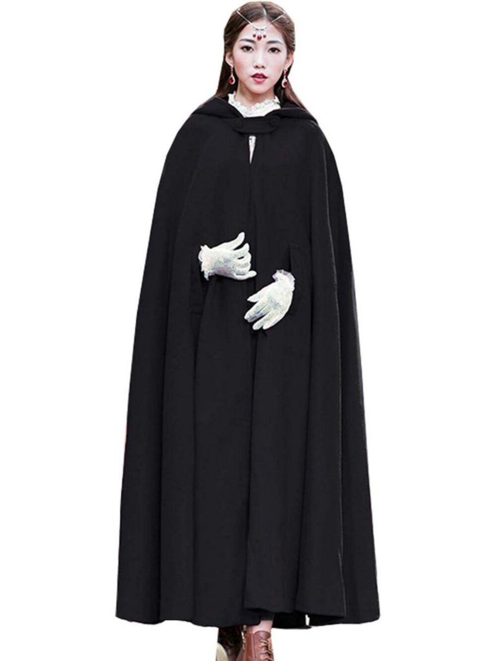 Cozy Wool Blend Hooded Cape - Windproof Maxi Poncho for Fall & Winter Fashion